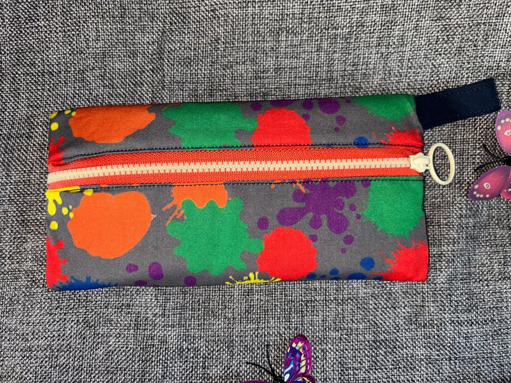 Pencil Case, Multi colour Paint Splat Orange Zip