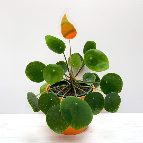 Orange Flame Fused Glass Houseplant Stake