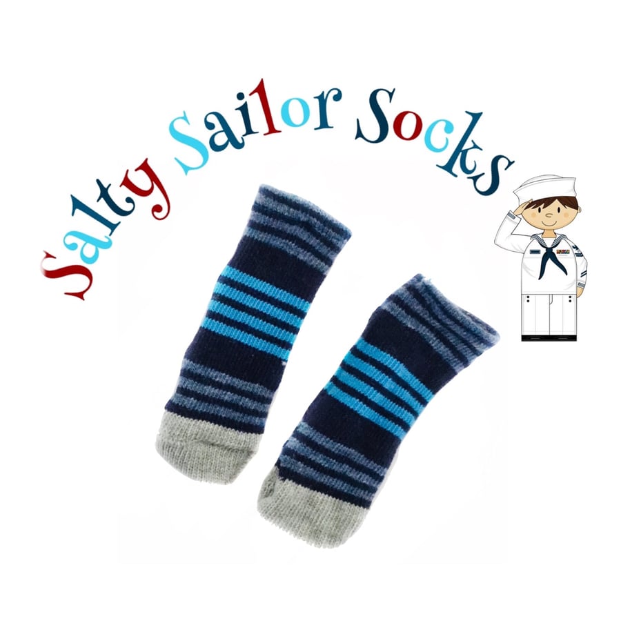 Salty Sailor Socks - Navy, grey and Sky Blue Stripes