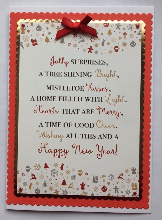 Handmade Christmas Card Mistletoe Kisses Happy New Year Poem