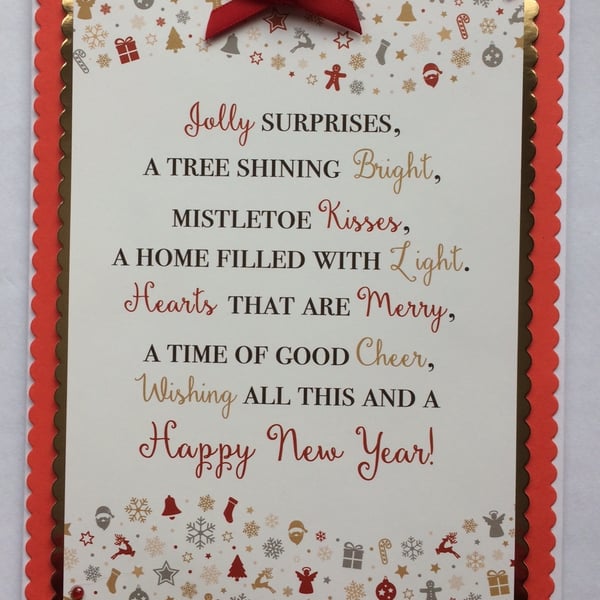 Handmade Christmas Card Mistletoe Kisses Happy New Year Poem