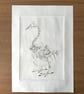 Drypoint Etching Print of a Rock Dove Skeleton, Original Wildlife Art