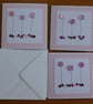 Pack of 3 Mini Blank Cards - Pink and Lilac Button Flowers and Sequins