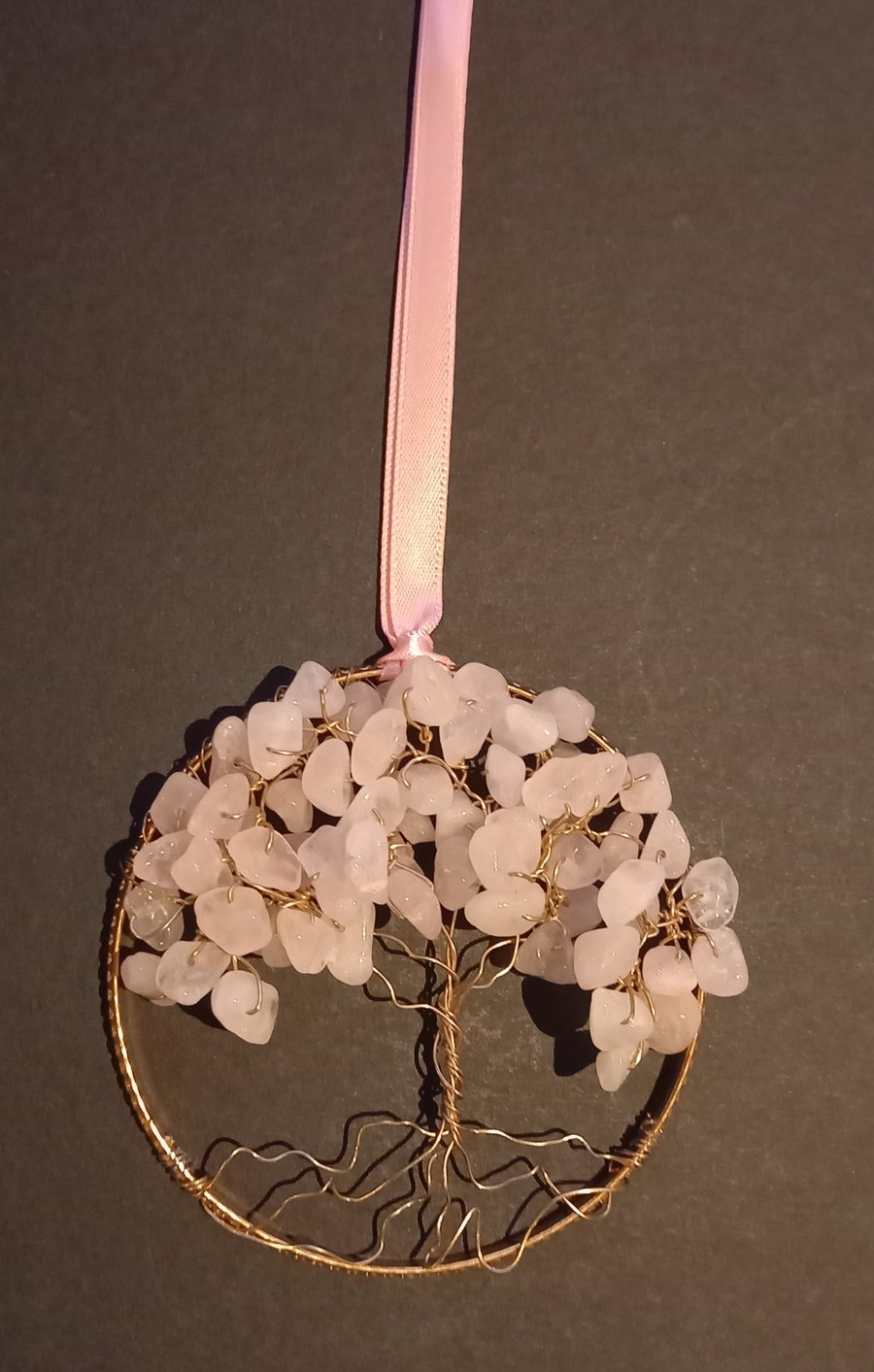 rose quartz crystal tree of life bangle hanger