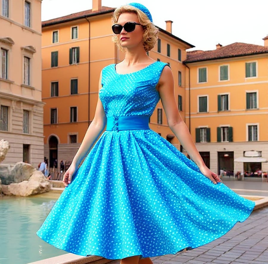 1950s Vintage Retro Rockabilly polka dot Print dress, blue women's sizes 14-26