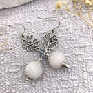 Rose Quartz Gemstone and Silver Vintage Style Drop Earrings