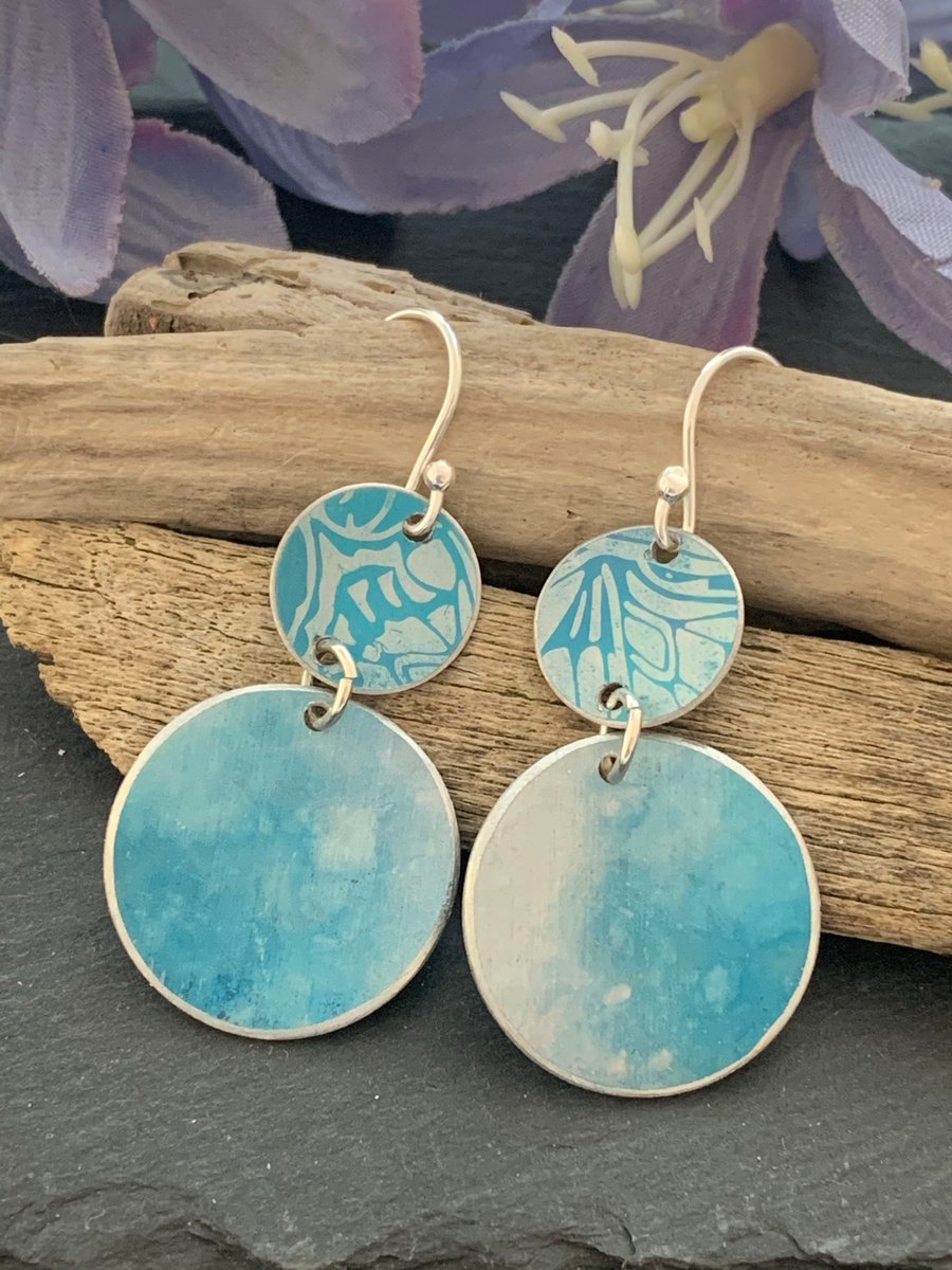 Printed Aluminium drop earrings - Turquoise Butterfly 