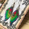 Green Yellow Orange and Purple Fairy wing Earrings Sterling Silver Hooks