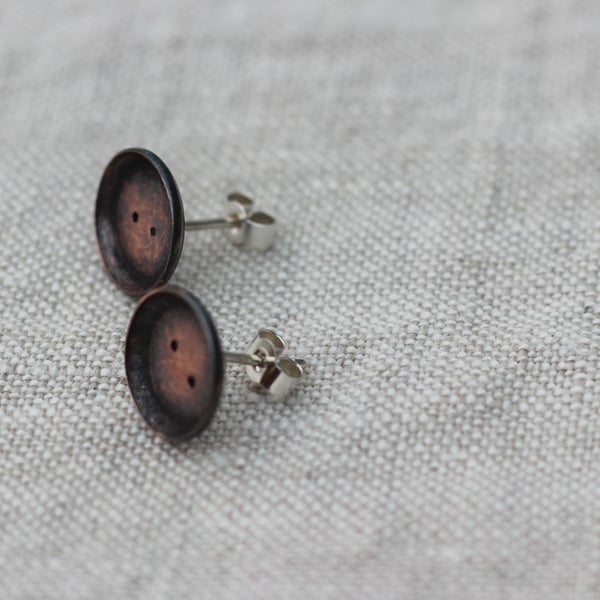 Copper Button Stud Earrings,Shiny or Oxidised Copper Studs, 