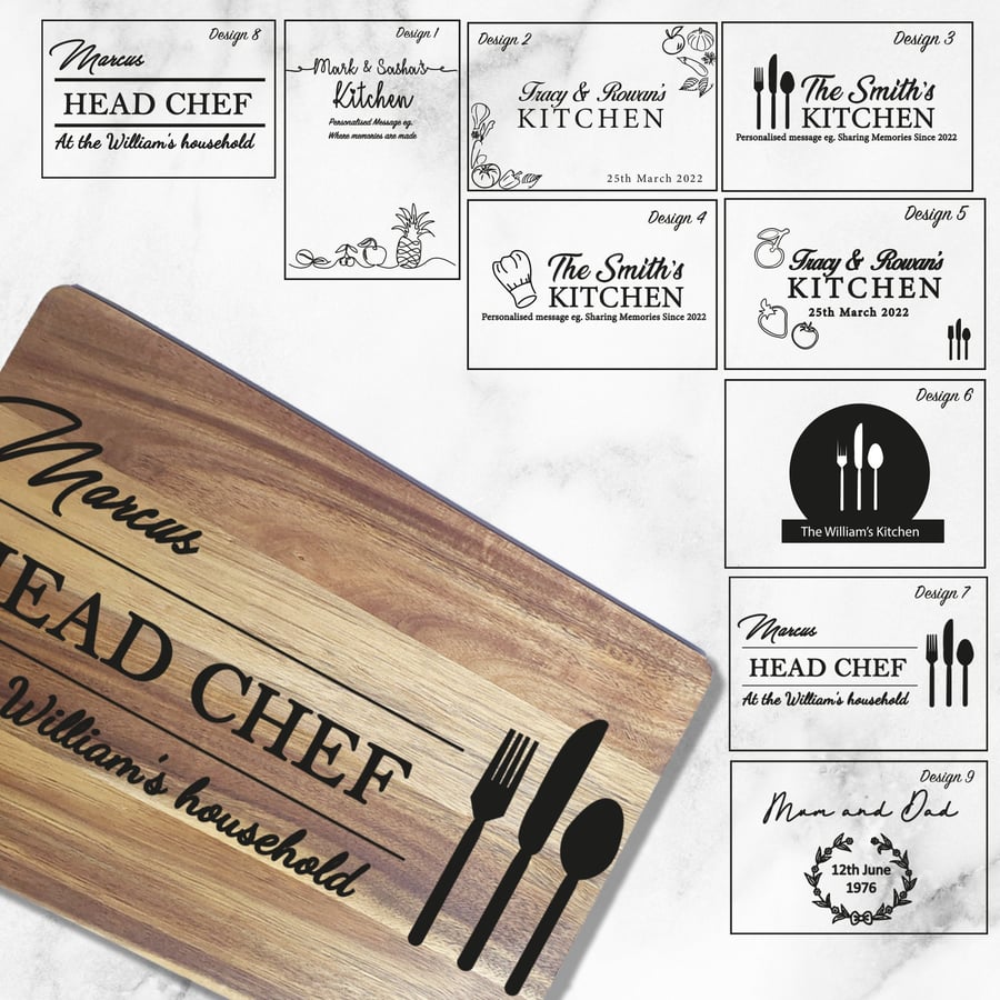 Personalised Engraved Chopping Board Kitchen Wooden Cutting Board Twelve Designs