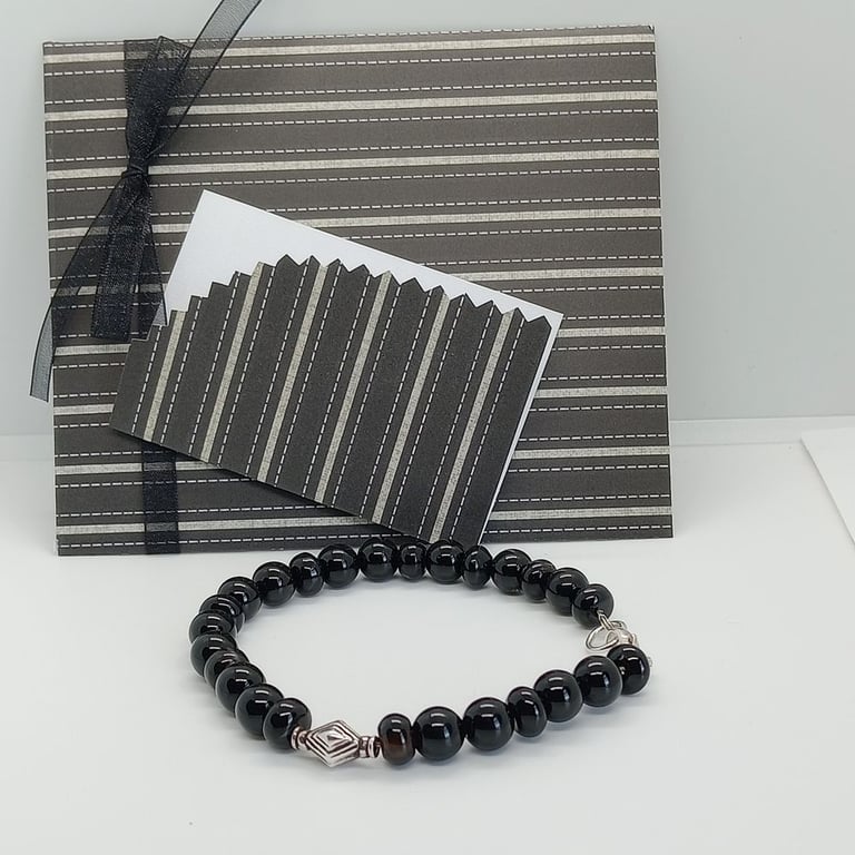 Black Agate bracelet sterling silver ready to gift postage included UK
