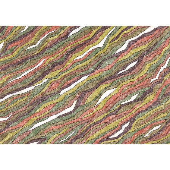  Original Abstract Coloured Pencil Drawing Green Brown - Ribbons No.3