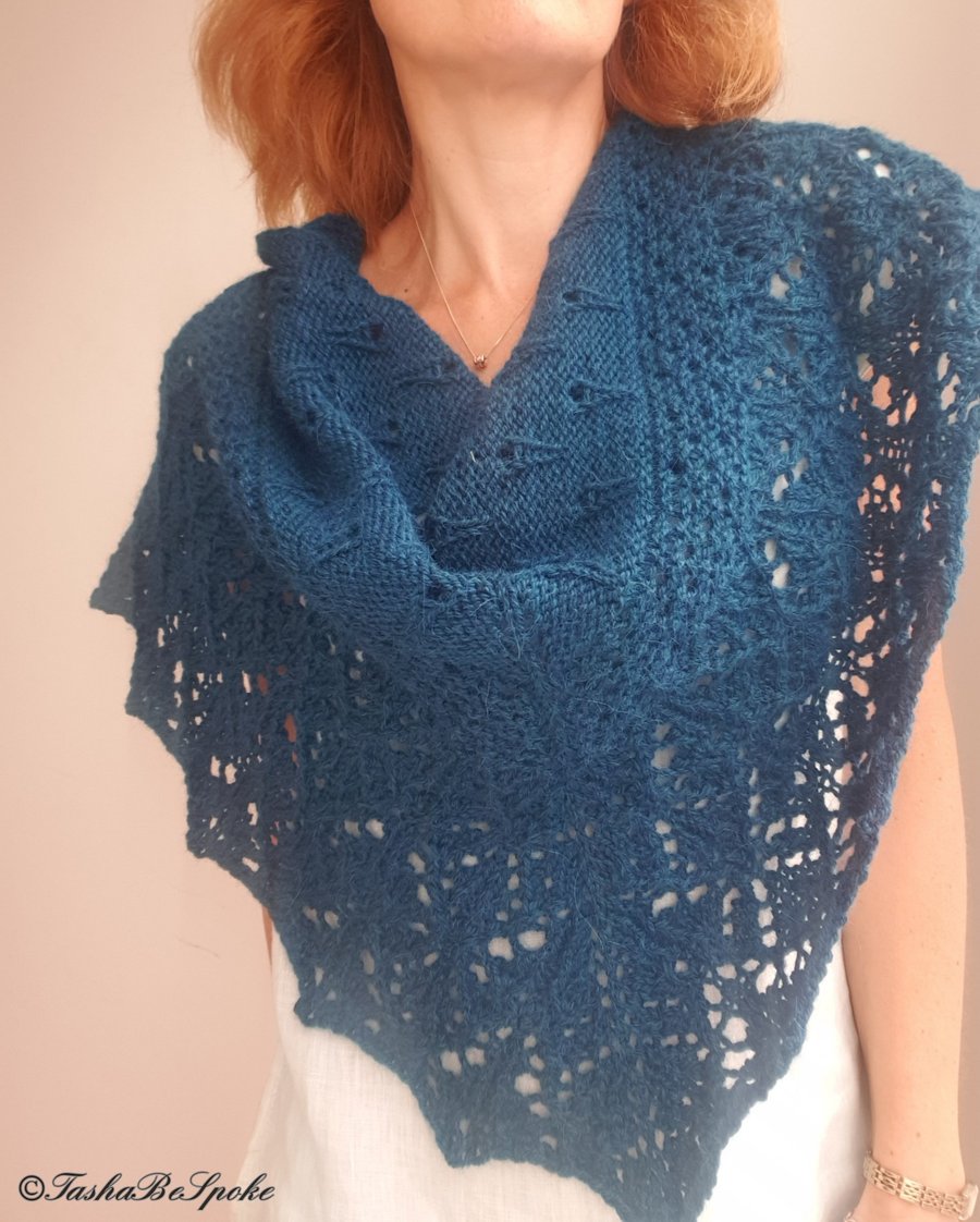 Hand knitted shawl, Alpaca knit shawl, Wool knitted scarf, Custom knit shawl