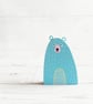 Folky Turquoise Bear, Handmade Wooden Bear