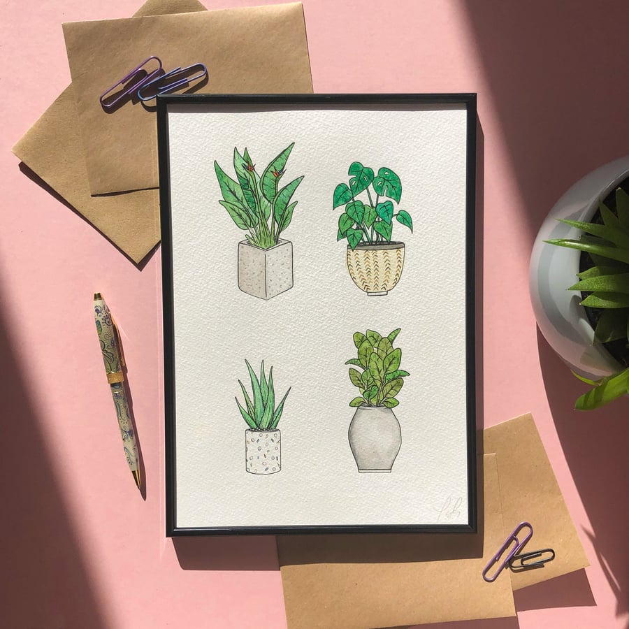 The House Plants Print Watercolour Print; Botanical Wall Art & Home Decor