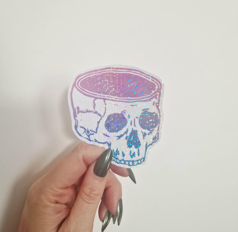 Mindless Skull Hand Printed Sticker - Holographic Gradient