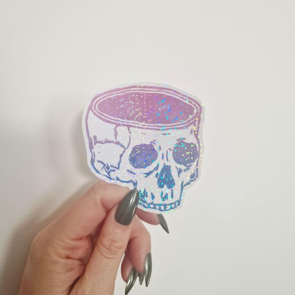 Mindless Skull Hand Printed Sticker - Holographic Gradient