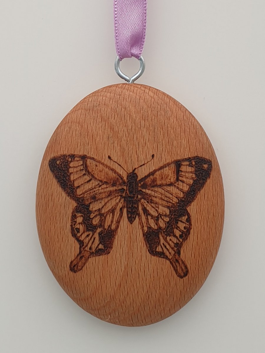 butterfly pyrography double sided hanging ornament