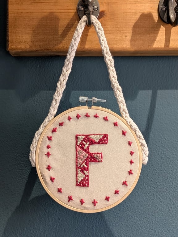 Monogram Embroidery Hoop, Handmade Nursery Wall Art, Lucet Macrame, FREE POSTAGE