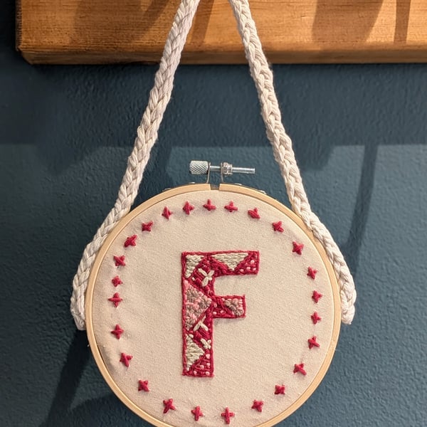 Monogram Embroidery Hoop, Handmade Nursery Wall Art, Lucet Macrame, FREE POSTAGE