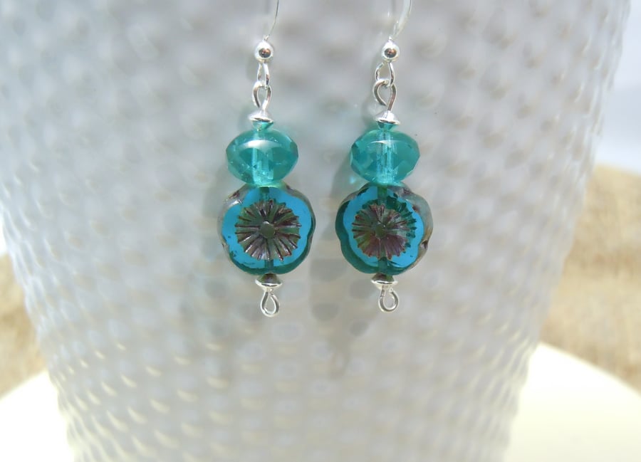 Sterling Silver earrings with Czech glass & crystal beads
