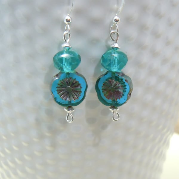 Sterling Silver earrings with Czech glass & crystal beads