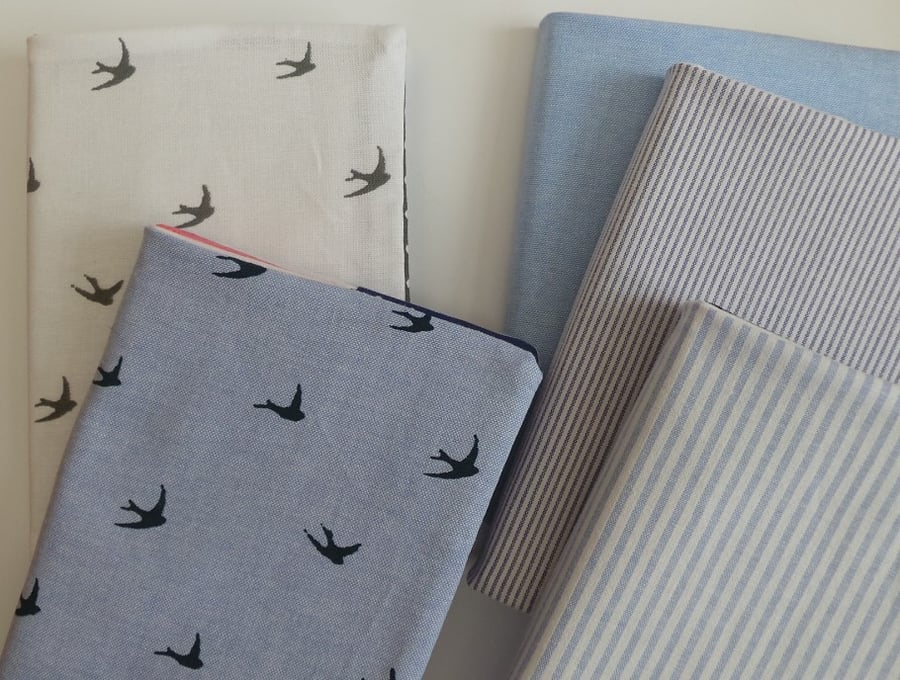 Blue Bird Collection Denim Coloured Fabric Covered Chunky A6 Notebook