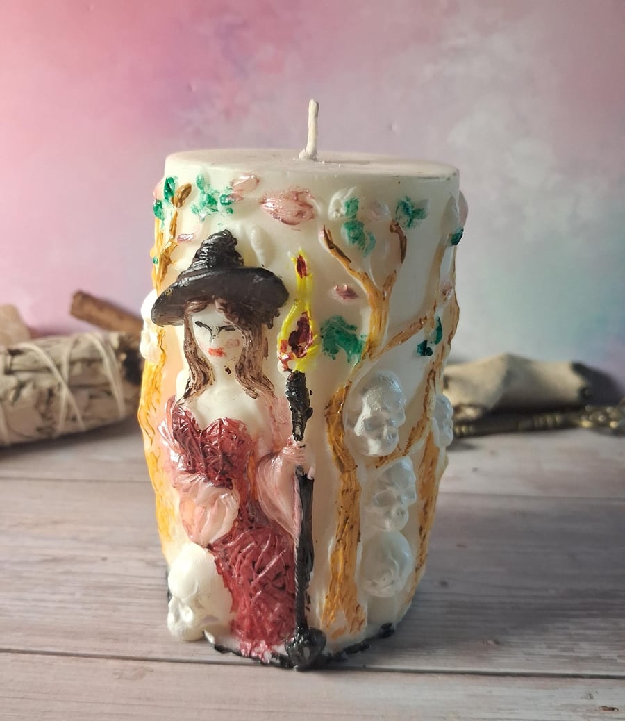 Decorative Hand Painted Witch Candle