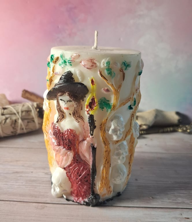 Decorative Hand Painted Witch Candle