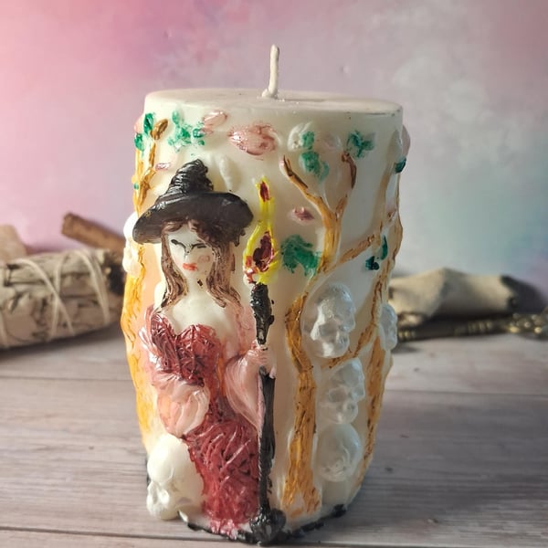 Decorative Hand Painted Witch Candle