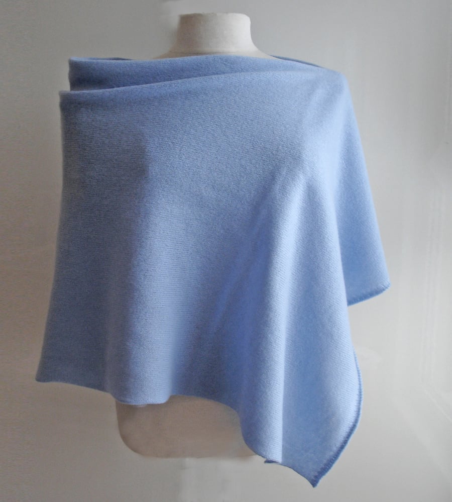 Merino Lambswool Poncho knitted in British Spun Wool Colour Ice Blue