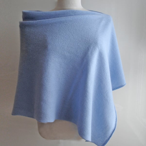 Merino Lambswool Poncho knitted in British Spun Wool Colour Ice Blue