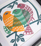 Three Birds in a Tree - Original Lino Print - Image 2