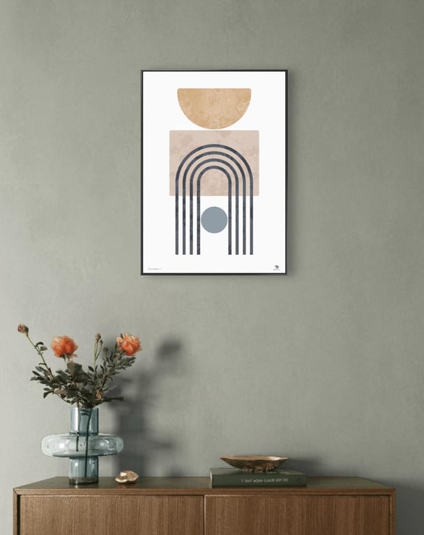Mid Century Modern Abstract Art Print, Geometric Neutral Wall Decor, Boho art