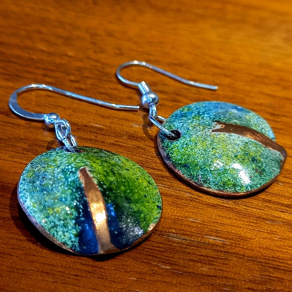 Green Enamelled copper earring