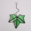 Stained Glass Leaf Suncatcher Small - Handmade Decoration - Light Green Streaky