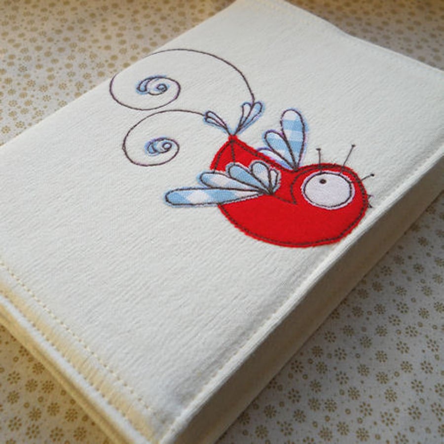 embroidered swallow fabric notebook - A6 size