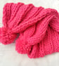 Child's Super Chunky Pink Wide Rib Scarf with Pom Pom, Children's Scarf - Image 1