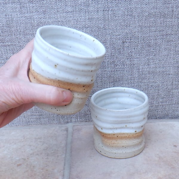 Pair of whisky tumbler or espresso coffee cup in stoneware hand thrown pottery