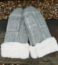 Ladies grey check british wool tweed mittens cream faux sheepskin sherpa fleece  - Image 1