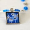 Blue Resin Pendant, Blue Beaded Necklace, Art Floral Pendant, Millefiori Beads 
