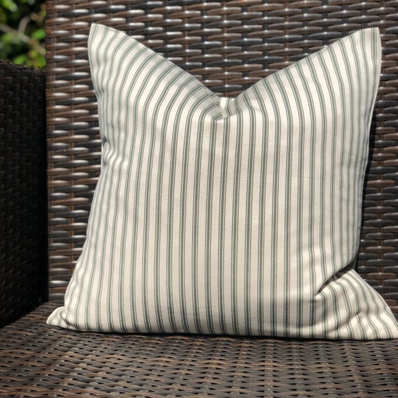 Olive Green, Traditional Ticking, Cushion Cover 18” x 18”