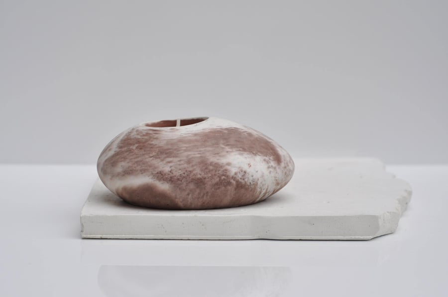 Handmade Concrete Tealight Holder - Brown and White Pebble Design New House Gift