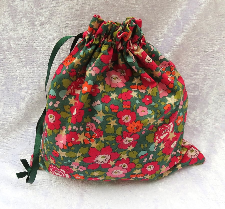 Liberty Lawn drawstring bag, drawstring pouch, floral pouch, 22cm x