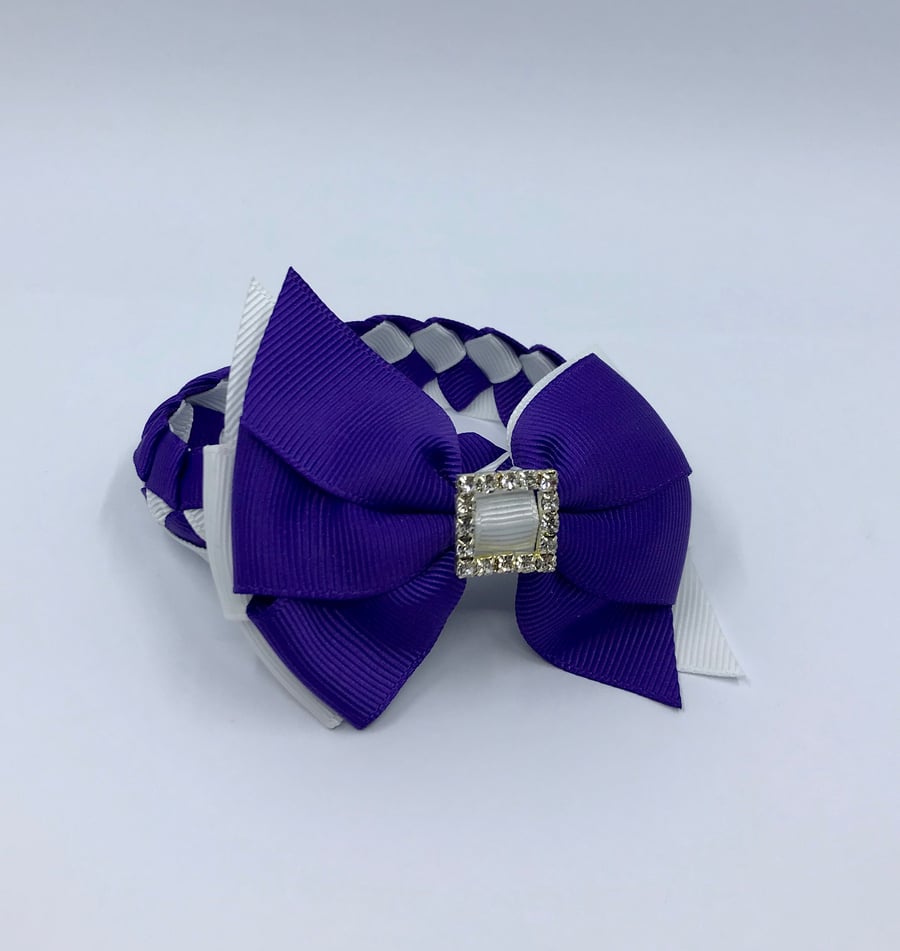 School Purple and White pleated bun wrap