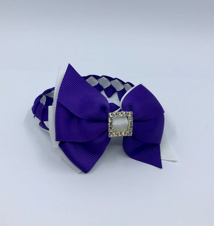 School Purple and White pleated bun wrap