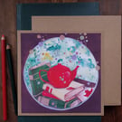 Teapot and books on a rainy day - blank card from original artwork
