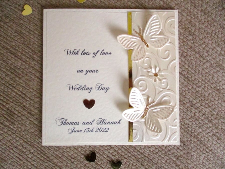 Sparkly Butterflies Wedding Card - Personalised - Congratulations Card