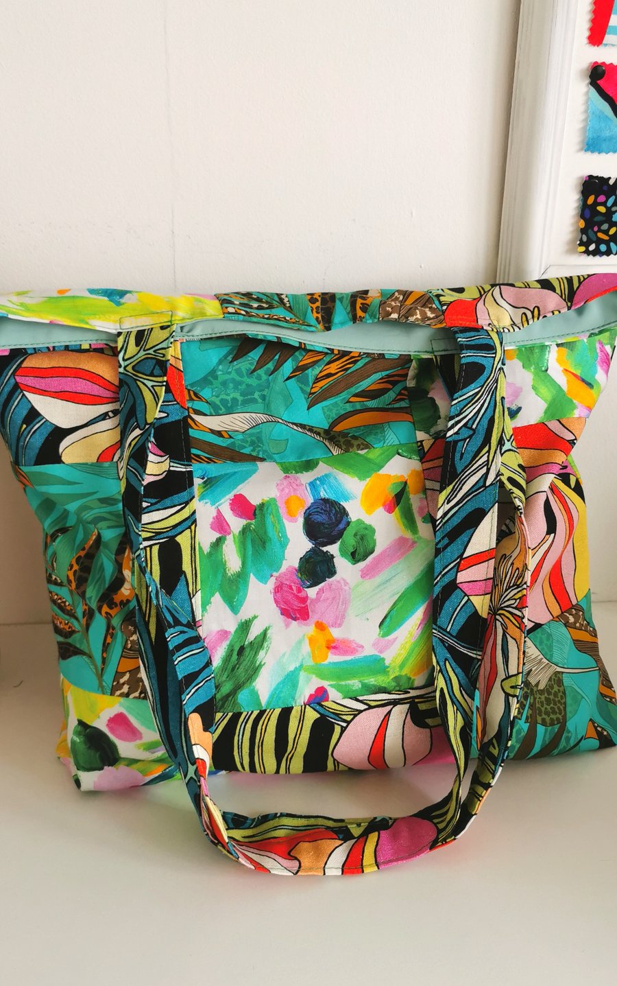 Colourful  Greens, Patchwork Tote Bag, Roomy, Made in Sheffield