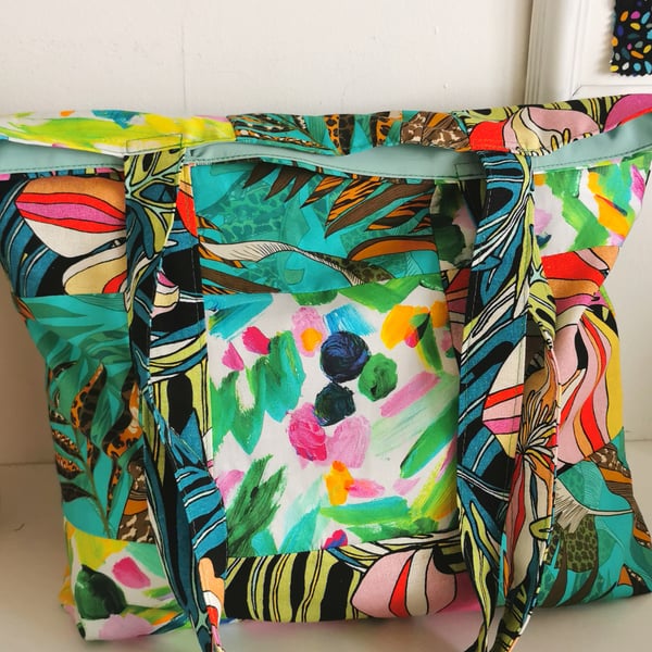 Colourful  Greens, Patchwork Tote Bag, Roomy, Made in Sheffield